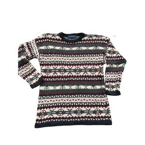 Vintage Abercrombie & Fitch Fair Isle Sweater Mens Large Ramie Cotton Green Red